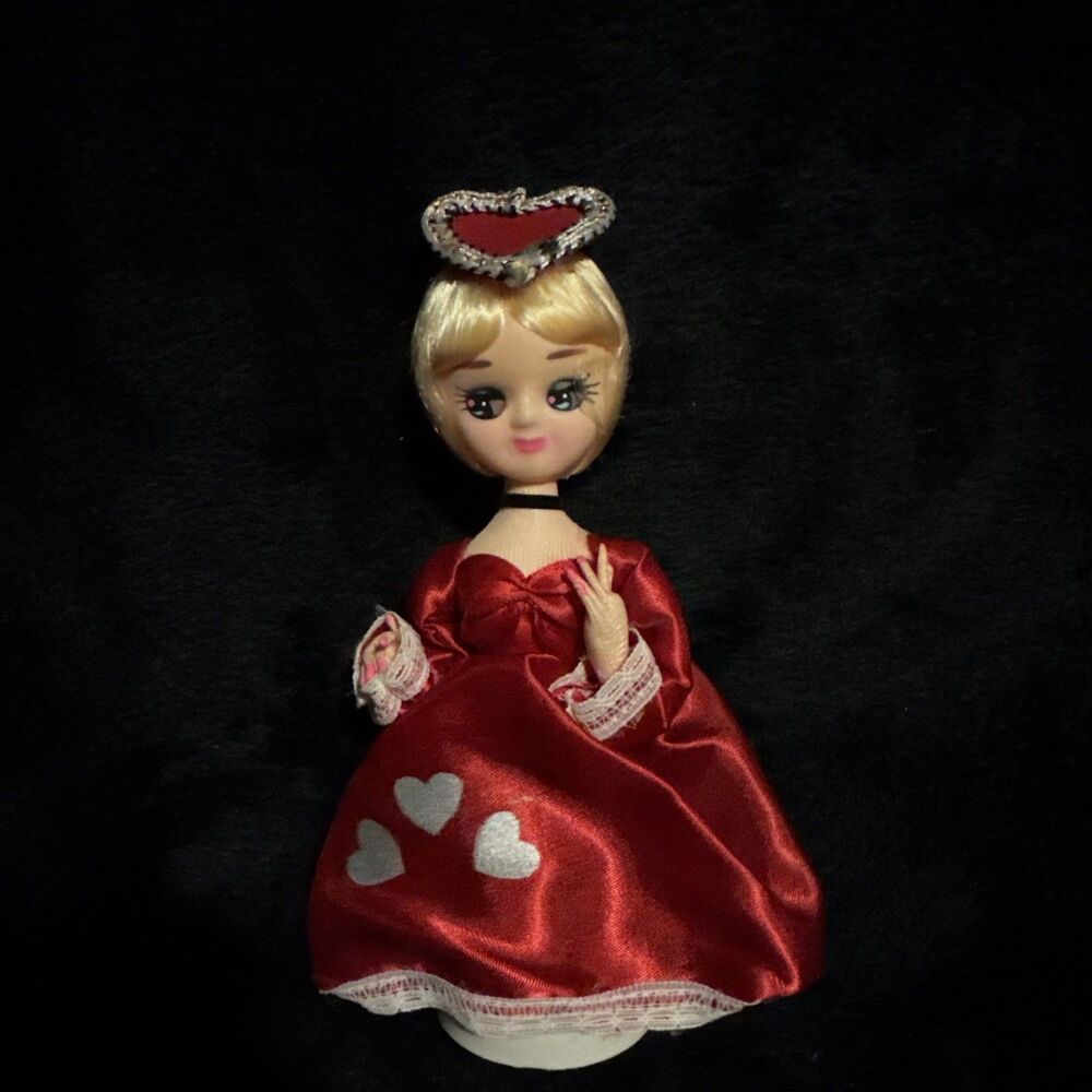 Vintage 1960s Big Eye Bradley Valentine's Doll Red Dress 7"